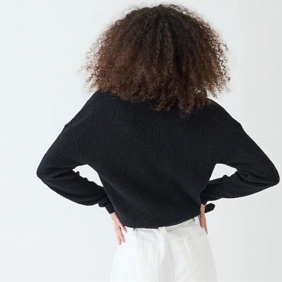 J. Crew Ribbed V-Neck Wool Cardigan Sweater in Black - Picture 2 of 12